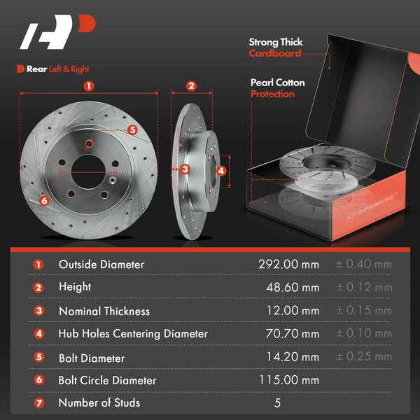 Drilled & Slotted Disc Brake Rotors and Ceramic Pads Kit, 6 Pcs, Rear Driver & Passenger, A-Premium, APBRPS1386