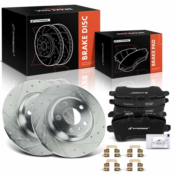 2009-2016 Audi A4 Drilled & Slotted Disc Brake Rotors and Ceramic Pads Kit, 6 Pcs, Rear Driver & Passenger, A-Premium, APBRPS1263