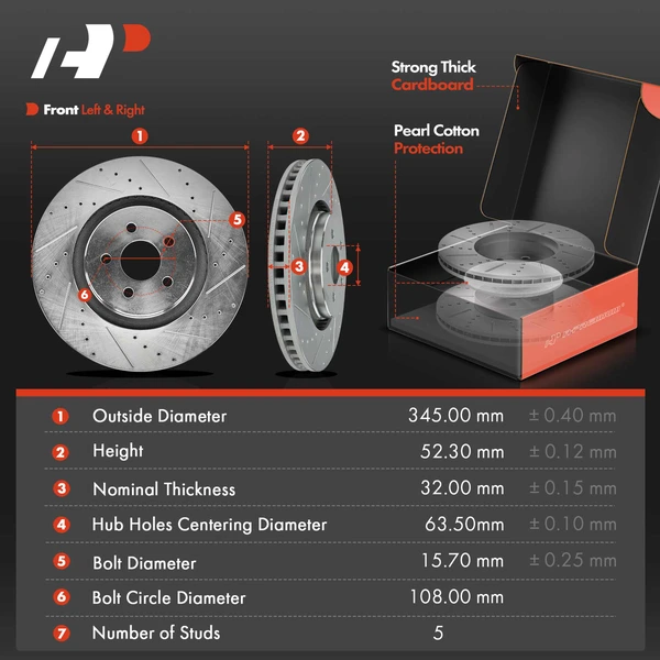 Drilled & Slotted Disc Brake Rotors and Ceramic Pads Kit, 6 Pcs, Front Driver & Passenger, A-Premium, APBRPS1258
