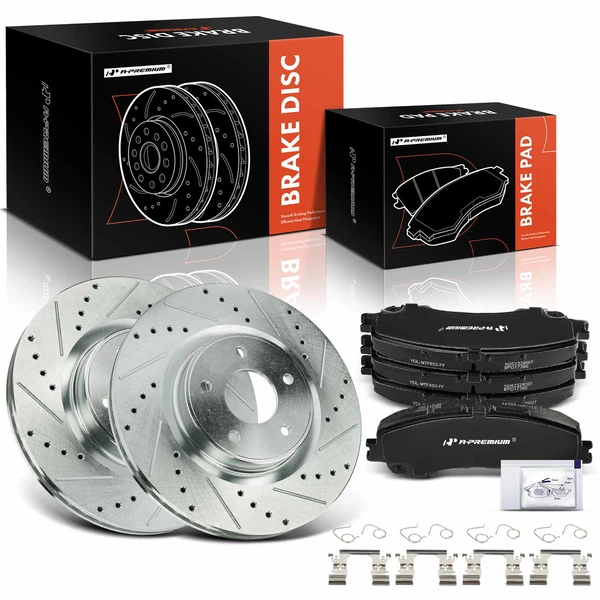 2016-2017 INFINITI QX50 Drilled & Slotted Disc Brake Rotors and Ceramic Pads Kit, 6 Pcs, Front Driver & Passenger, A-Premium, APBRPS1259
