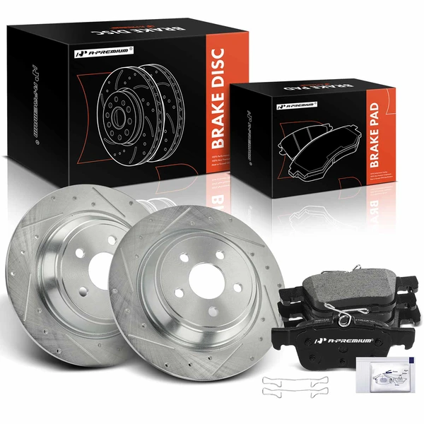 2020-2023 Lincoln Corsair Drilled & Slotted Disc Brake Rotors and Ceramic Pads Kit, 6 Pcs, Rear Driver & Passenger, A-Premium, APBRPS1261