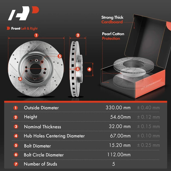 Drilled & Slotted Disc Brake Rotors and Ceramic Pads Kit, 6 Pcs, Front Driver & Passenger, A-Premium, APBRPS1271