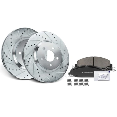 Front Drilled Rotors & Ceramic Brake Pads