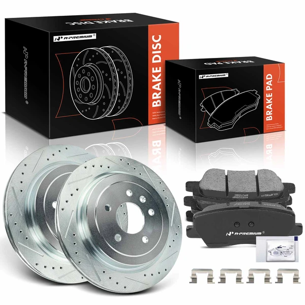 2016-2019 Cadillac ATS Brake Pad and Rotor Kit, 6 Pcs, Rear Driver & Passenger, A-Premium, APBRPS1272