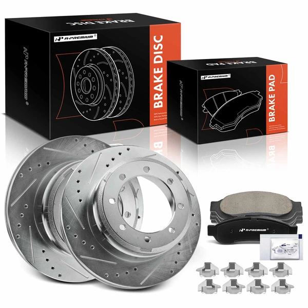 Drilled & Slotted Disc Brake Rotors and Ceramic Pads Kit, 6 Pcs, Rear Driver & Passenger, A-Premium, APBRPS1448