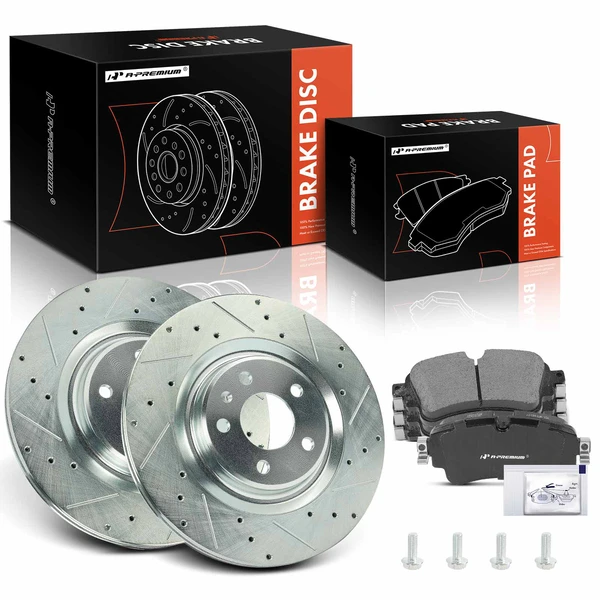 2020 Audi A6 allroad Drilled & Slotted Disc Brake Rotors and Ceramic Pads Kit, 6 Pcs, Rear Driver & Passenger, A-Premium, APBRPS1279