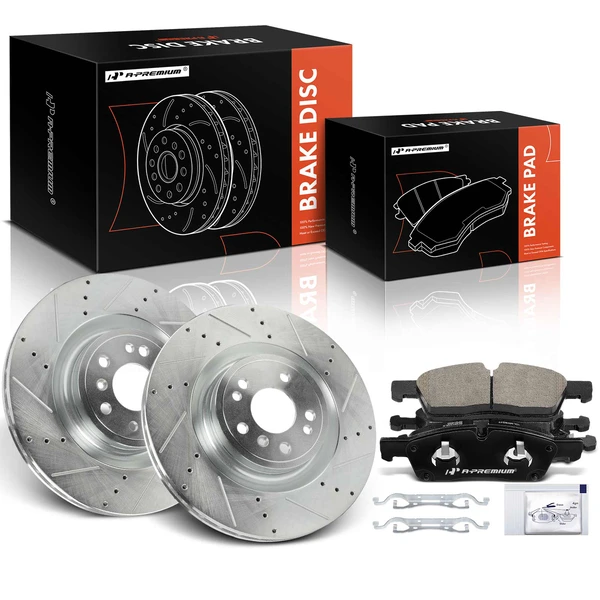 Drilled & Slotted Disc Brake Rotors and Ceramic Pads Kit, 6 Pcs, Front Driver & Passenger, A-Premium, APBRPS1283