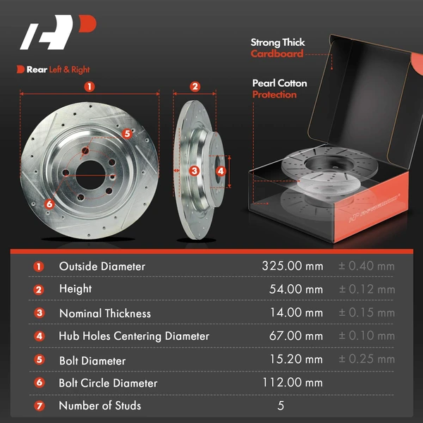 Drilled & Slotted Disc Brake Rotors and Ceramic Pads Kit, 6 Pcs, Rear Driver & Passenger, A-Premium, APBRPS1267