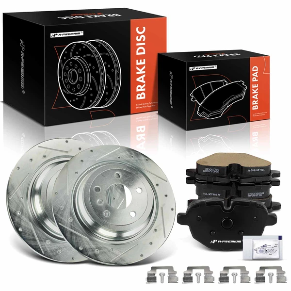 Drilled & Slotted Disc Brake Rotors and Ceramic Pads Kit, 6 Pcs, Rear Driver & Passenger, A-Premium, APBRPS1268