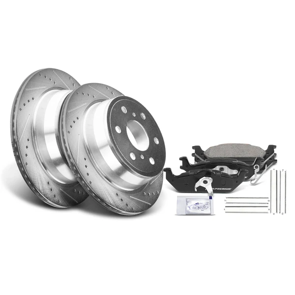 Drilled & Slotted Disc Brake Rotors and Ceramic Pads Kit, 6 Pcs, Rear Driver & Passenger, A-Premium, APBRPS115