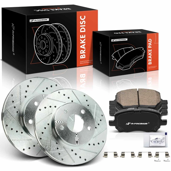 Drilled & Slotted Disc Brake Rotors and Ceramic Pads Kit, 6 Pcs, Front Driver & Passenger, A-Premium, APBRPS1432