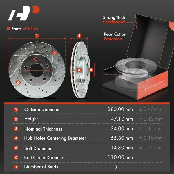 Drilled & Slotted Disc Brake Rotors and Ceramic Pads Kit, 6 Pcs, Front Driver & Passenger, A-Premium, APBRPS1432