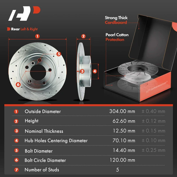 Drilled & Slotted Disc Brake Rotors and Ceramic Pads Kit, 6 Pcs, Rear Driver & Passenger, A-Premium, APBRPS1289