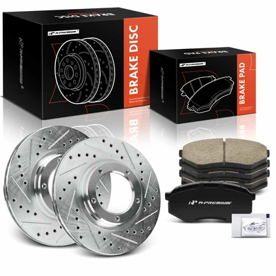 6 Pcs Front Drilled Rotors & Ceramic Brake Pads