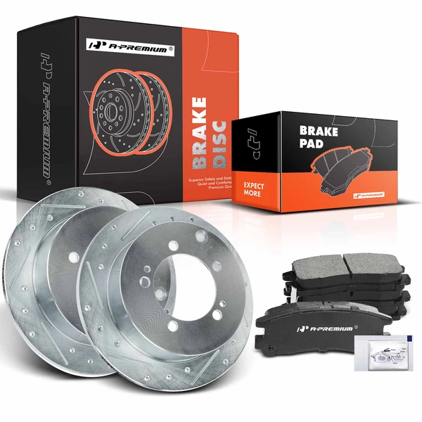 Drilled & Slotted Disc Brake Rotors and Ceramic Pads Kit, 6 Pcs, Rear Driver & Passenger, A-Premium, APBRPS616