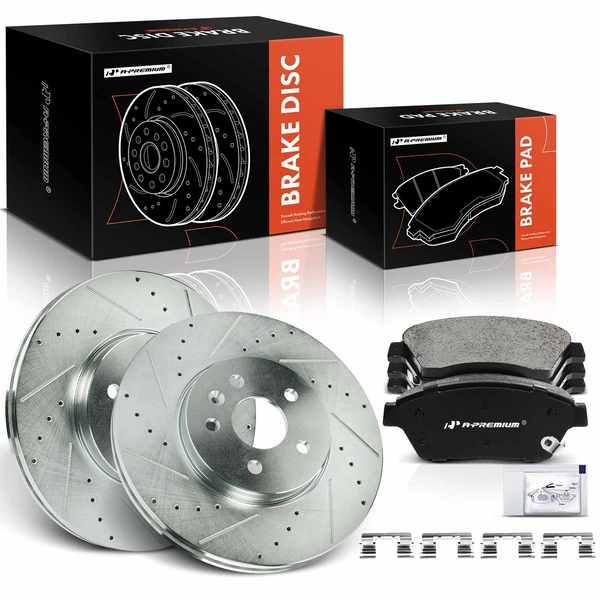 Drilled & Slotted Disc Brake Rotors and Ceramic Pads Kit, 6 Pcs, Front Driver & Passenger, A-Premium, APBRPS1286
