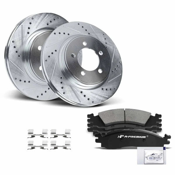 Drilled & Slotted Disc Brake Rotors and Ceramic Pads Kit, 6 Pcs, Front Driver & Passenger, A-Premium, APBRPS973