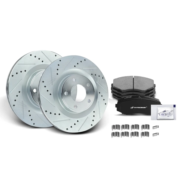 Drilled & Slotted Disc Brake Rotors and Ceramic Pads Kit, 6 Pcs, Front Driver & Passenger, A-Premium, APBRPS120