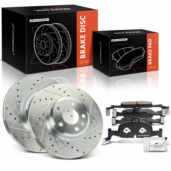 2022-2023 Audi A4 Quattro Brake Pad and Rotor Kit, 6 Pcs, Front Driver & Passenger, A-Premium, APBRPS1297