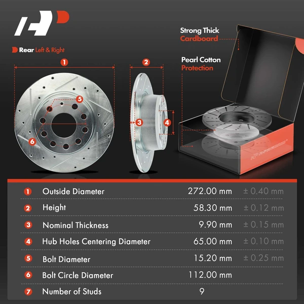 Drilled & Slotted Disc Brake Rotors and Ceramic Pads Kit, 6 Pcs, Rear Driver & Passenger, A-Premium, APBRPS1298