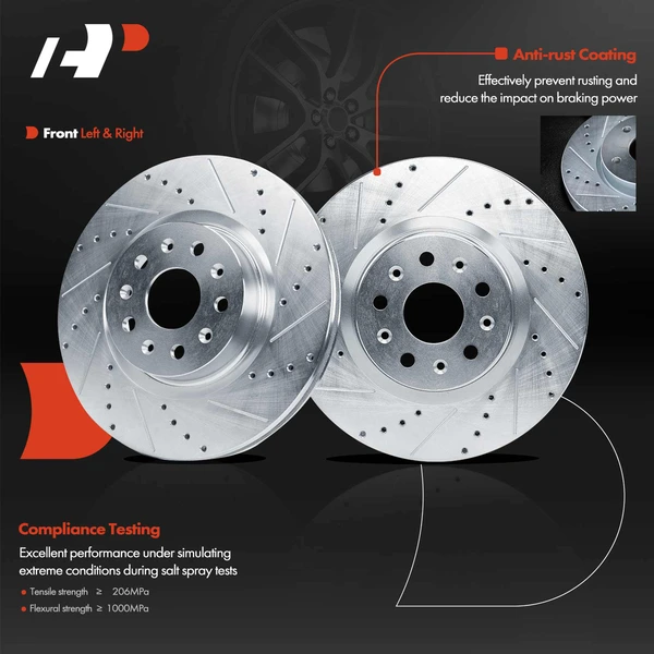 Drilled & Slotted Disc Brake Rotors and Ceramic Pads Kit, 6 Pcs, Front Driver & Passenger, A-Premium, APBRPS1292