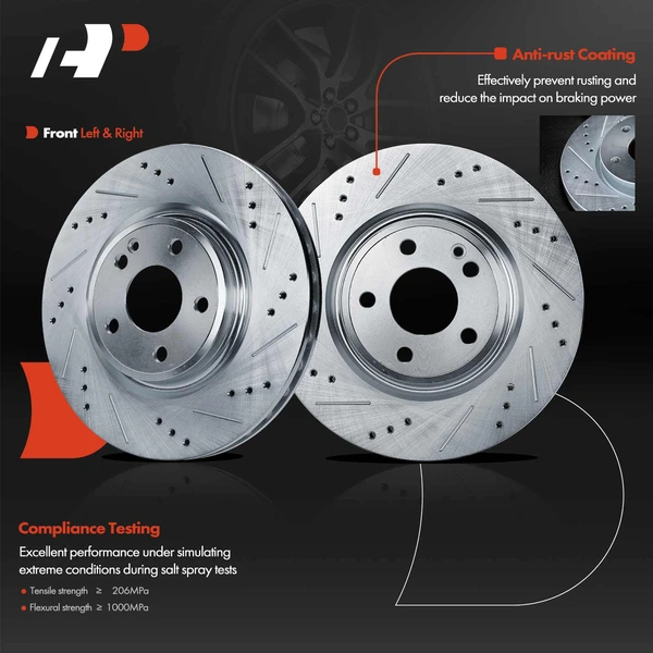 Drilled & Slotted Disc Brake Rotors and Ceramic Pads Kit, 6 Pcs, Front Driver & Passenger, A-Premium, APBRPS1293