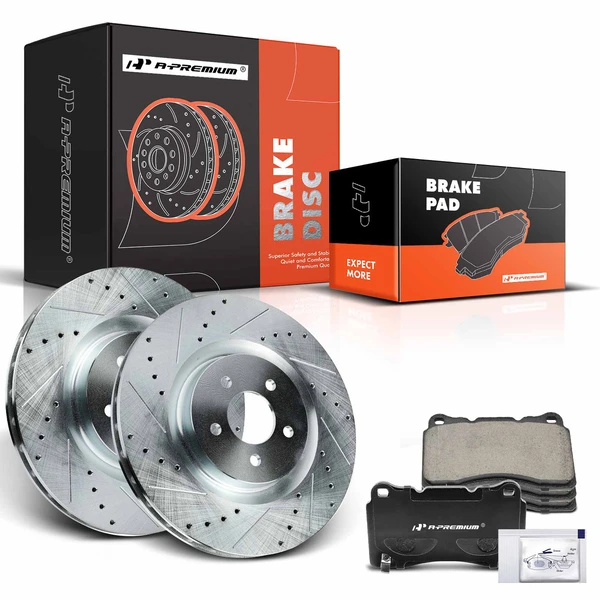 Drilled & Slotted Disc Brake Rotors and Ceramic Pads Kit, 6 Pcs, Front Driver & Passenger, A-Premium, APBRPS977