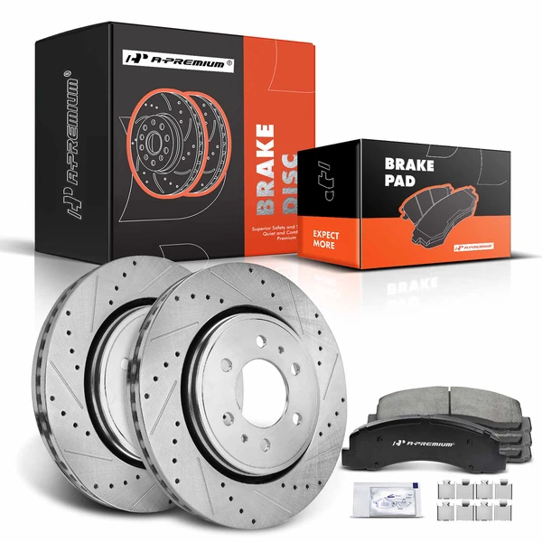 2007-2009 Ford Expedition Brake Pad and Rotor Kit, 6 Pcs, Front Driver & Passenger, A-Premium, APBRPS234