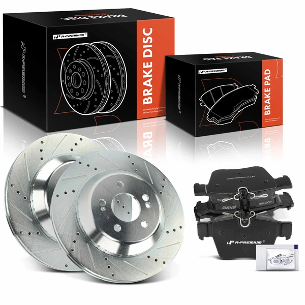 Drilled & Slotted Disc Brake Rotors and Ceramic Pads Kit, 6 Pcs, Rear Driver & Passenger, A-Premium, APBRPS1301