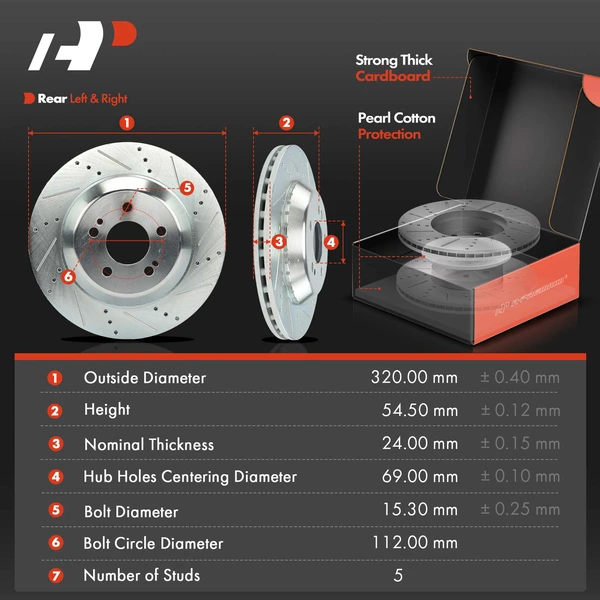 Drilled & Slotted Disc Brake Rotors and Ceramic Pads Kit, 6 Pcs, Rear Driver & Passenger, A-Premium, APBRPS1301
