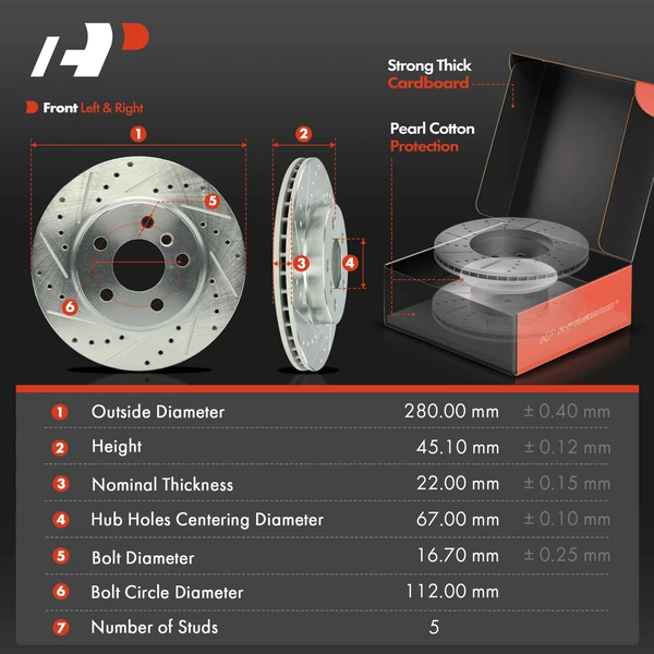 Drilled & Slotted Disc Brake Rotors and Ceramic Pads Kit, 6 Pcs, Front Driver & Passenger, A-Premium, APBRPS1302