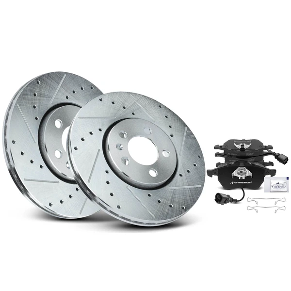 Drilled & Slotted Disc Brake Rotors and Ceramic Pads Kit, 6 Pcs, Front Driver & Passenger, A-Premium, APBRPS1053