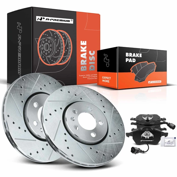 Drilled & Slotted Disc Brake Rotors and Ceramic Pads Kit, 6 Pcs, Front Driver & Passenger, A-Premium, APBRPS1053