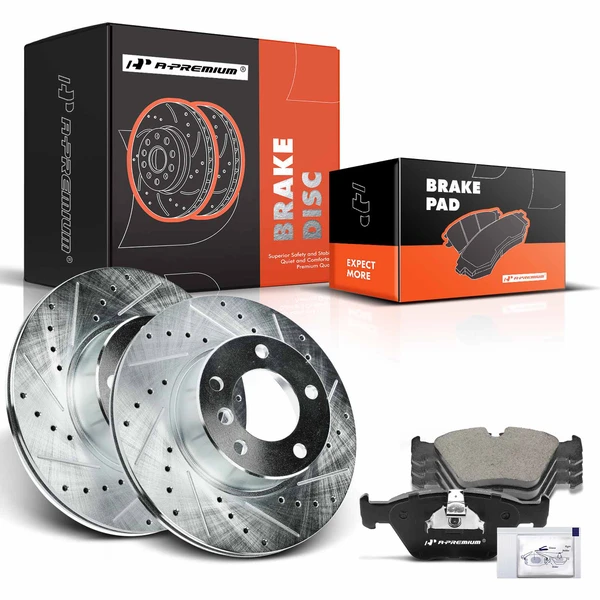 Drilled & Slotted Disc Brake Rotors and Ceramic Pads Kit, 6 Pcs, Front Driver & Passenger, A-Premium, APBRPS978