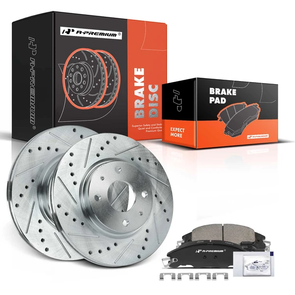 Drilled & Slotted Disc Brake Rotors and Ceramic Pads Kit, 6 Pcs, Front Driver & Passenger, A-Premium, APBRPS1036