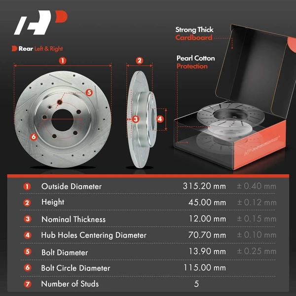 Drilled & Slotted Disc Brake Rotors and Ceramic Pads Kit, 6 Pcs, Rear Driver & Passenger, A-Premium, APBRPS1305