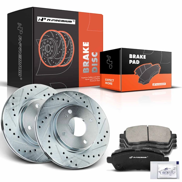 Drilled & Slotted Disc Brake Rotors and Ceramic Pads Kit, 6 Pcs, Front Driver & Passenger, A-Premium, APBRPS979