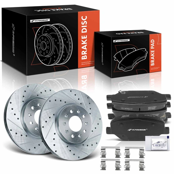 Drilled & Slotted Disc Brake Rotors and Ceramic Pads Kit, 6 Pcs, Front Driver & Passenger, A-Premium, APBRPS1306