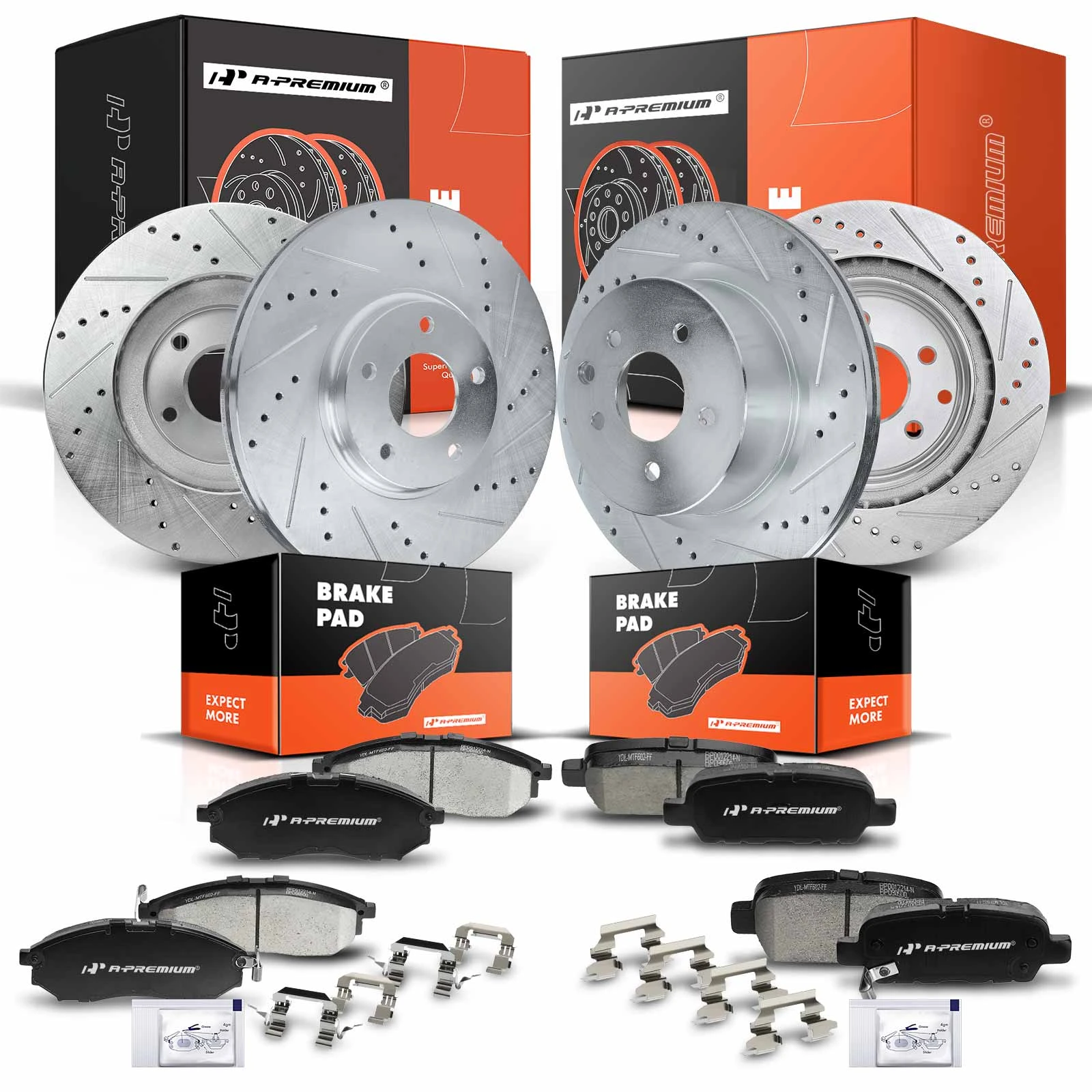 The A-premium Brake Pad and Rotor Kit, 12 Pcs, Front & Rear, A-Premium, APBRPS122 Image 
