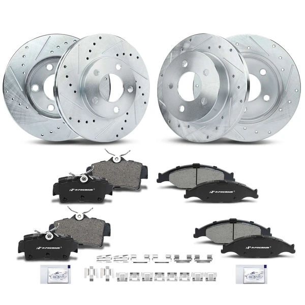 Drilled & Slotted Disc Brake Rotors and Ceramic Pads Kit, 12 Pcs, Front & Rear, A-Premium, APBRPS236