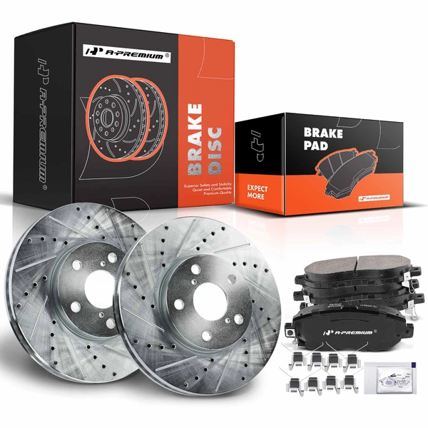 2002-2010 Lexus SC430 Brake Pad and Rotor Kit, 6 Pcs, Front Driver & Passenger, A-Premium, APBRPS619
