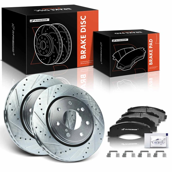 2010-2017 Ford F-150 Brake Pad and Rotor Kit, 6 Pcs, Front Driver & Passenger, A-Premium, APBRPS402