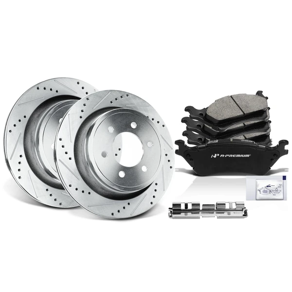 2012-2020 Ford F-150 Brake Pad and Rotor Kit, 6 Pcs, Rear Driver & Passenger, A-Premium, APBRPS123