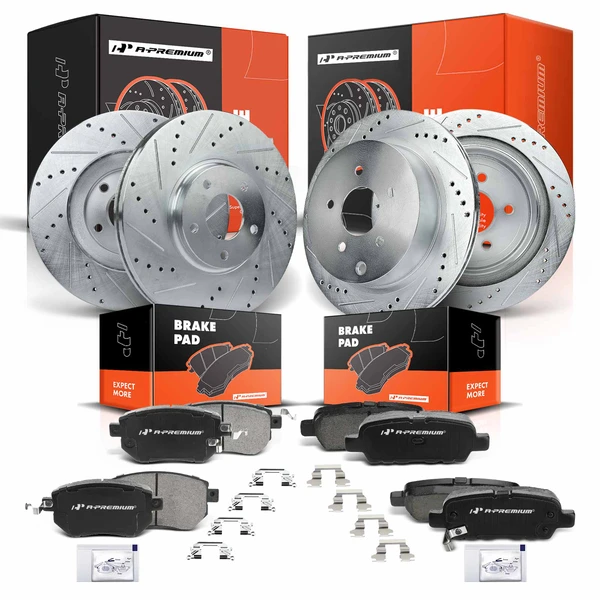 Brake Pad and Rotor Kit, 12 Pcs, Front & Rear, A-Premium, APBRPS124