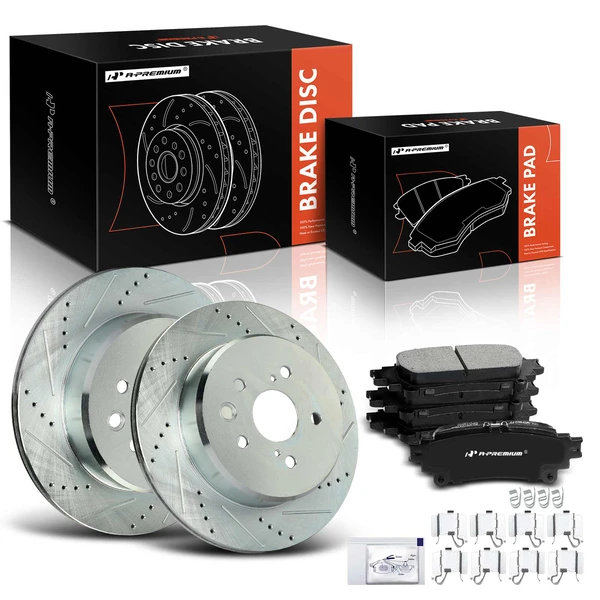 2016 Lexus RC200t Drilled & Slotted Disc Brake Rotors and Ceramic Pads Kit, 6 Pcs, Rear Driver & Passenger, A-Premium, APBRPS1311