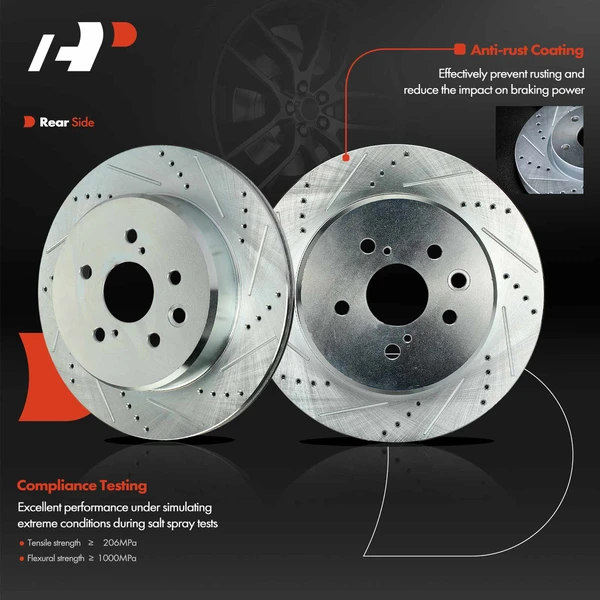 Drilled & Slotted Disc Brake Rotors and Ceramic Pads Kit, 6 Pcs, Rear Driver & Passenger, A-Premium, APBRPS1311