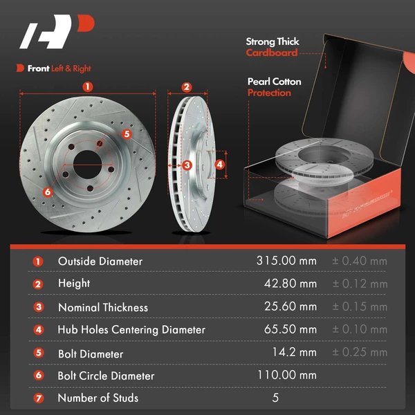 Drilled & Slotted Disc Brake Rotors and Ceramic Pads Kit, 6 Pcs, Front Driver & Passenger, A-Premium, APBRPS1388