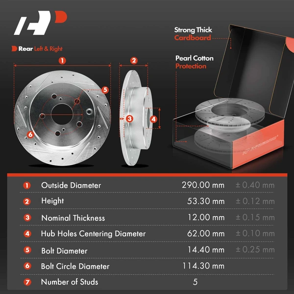 Drilled & Slotted Disc Brake Rotors and Ceramic Pads Kit, 6 Pcs, Rear Driver & Passenger, A-Premium, APBRPS1307