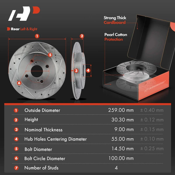 Drilled & Slotted Disc Brake Rotors and Ceramic Pads Kit, 6 Pcs, Rear Driver & Passenger, A-Premium, APBRPS1308