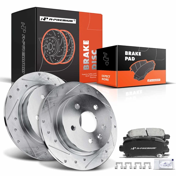 2016 Chevrolet Malibu Limited Drilled & Slotted Disc Brake Rotors and Ceramic Pads Kit, 6 Pcs, Rear Driver & Passenger, A-Premium, APBRPS281